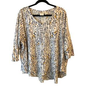 Rachel Zoe 100% a linen ditsy floral 3/4 sleeve blouse 3XL natural fiber boho